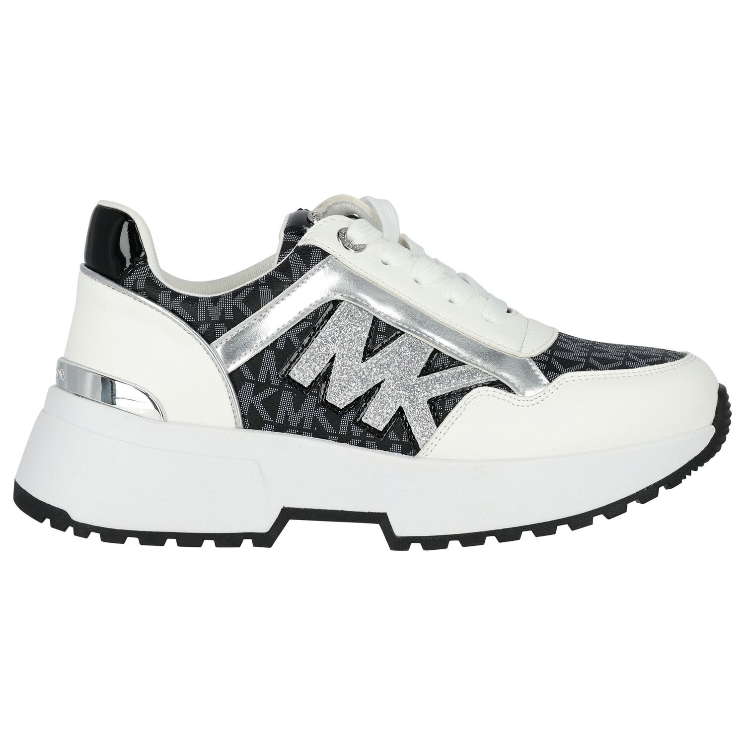 Girls White & Black Logo Trainers, 1, hi-res image number null