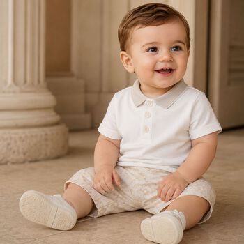 Baby Boys Ivory & Beige Whisper Barocco Shorts Set