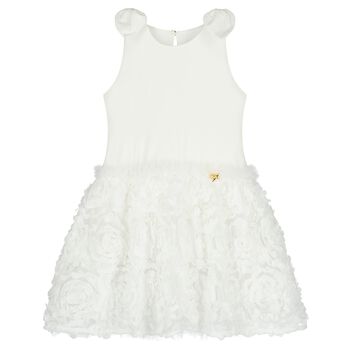 Girls White Tulle & 3D Flower Dress