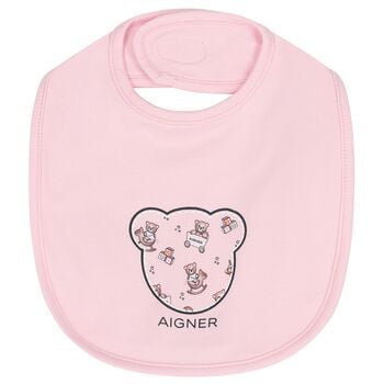 Baby Girls Pink Teddy Bear Logo Bib