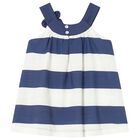 Younger Girls Ivory & Navy Blue Striped Dress, 2, hi-res