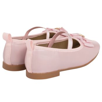 Younger Girls Pink Bow Leather Shoes