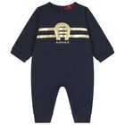 Baby Boys Navy Blue & Gold Logo Babygrow Gift Set, 2, hi-res