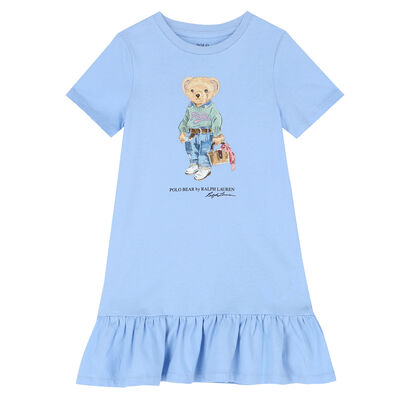 Younger Girls Blue Bear Logo Dress