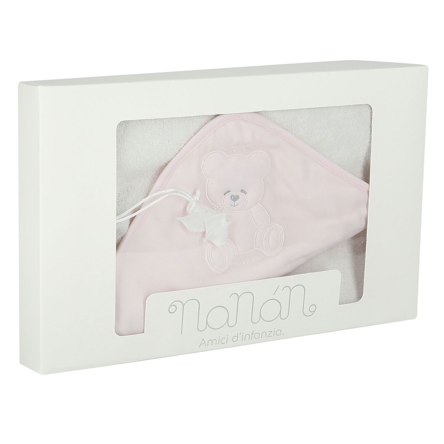 Baby Girls White & Pink Teddy Bear Hooded Towel, 1, hi-res