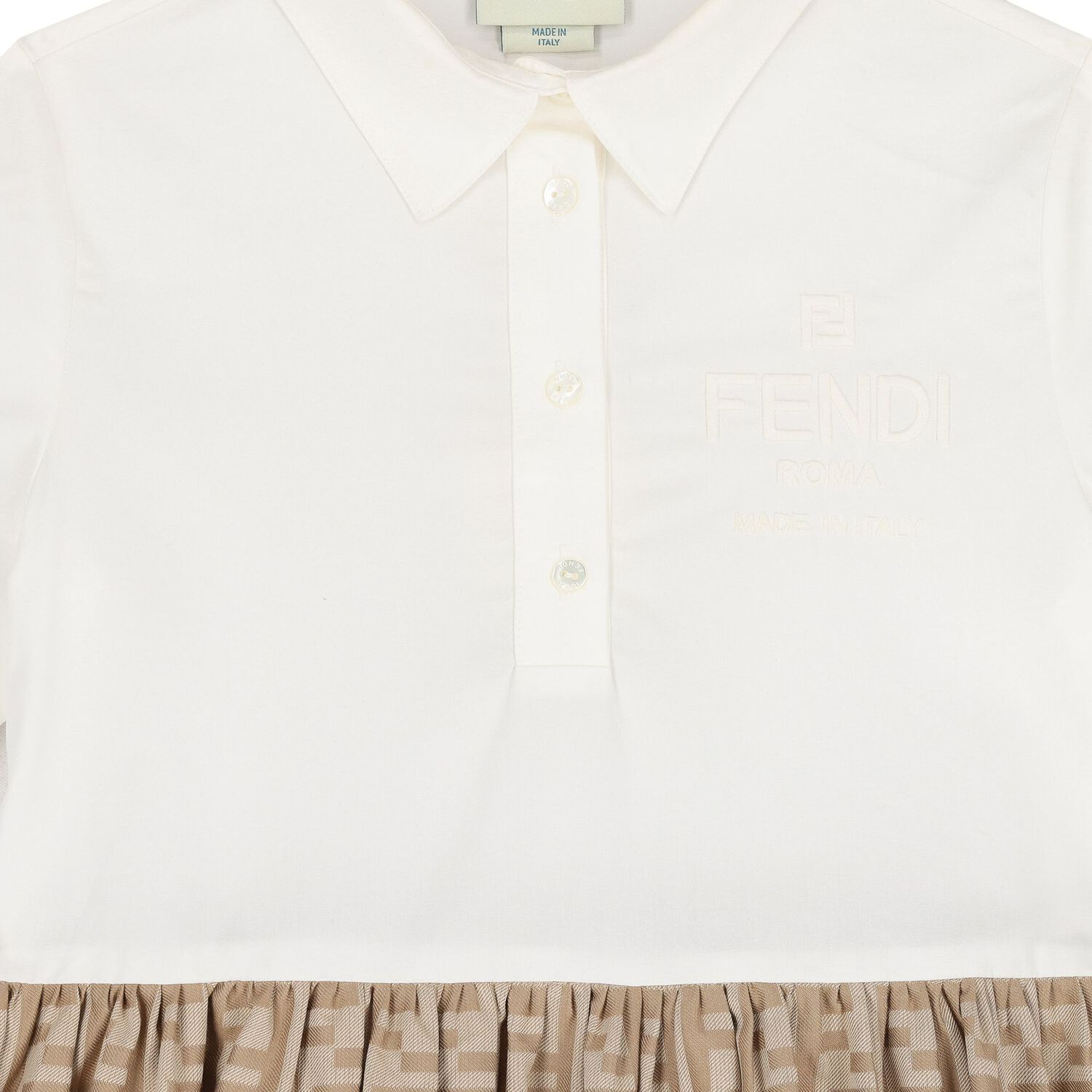 Girls Ivory & Beige FF Logo Dress, 1, hi-res image number null