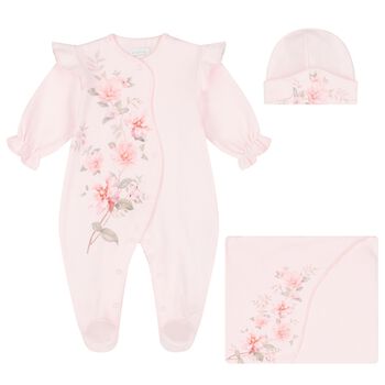 Baby Girls Pink Floral Babygrow Gift Set