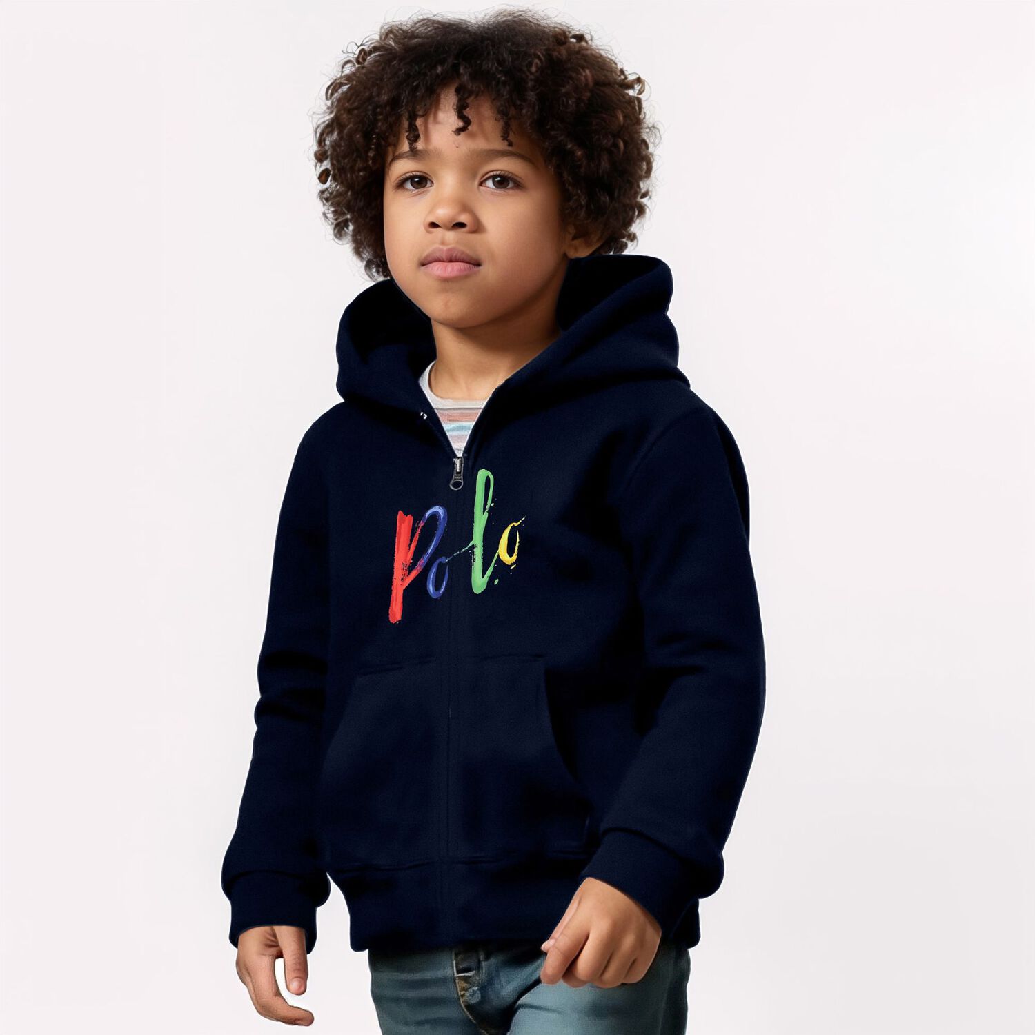 Boys Navy Logo Hooded Zip Up, 1, hi-res image number null