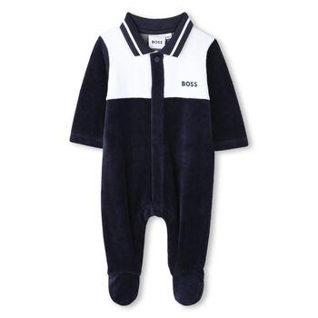 Baby Boys Navy Blue & White Logo Babygrow