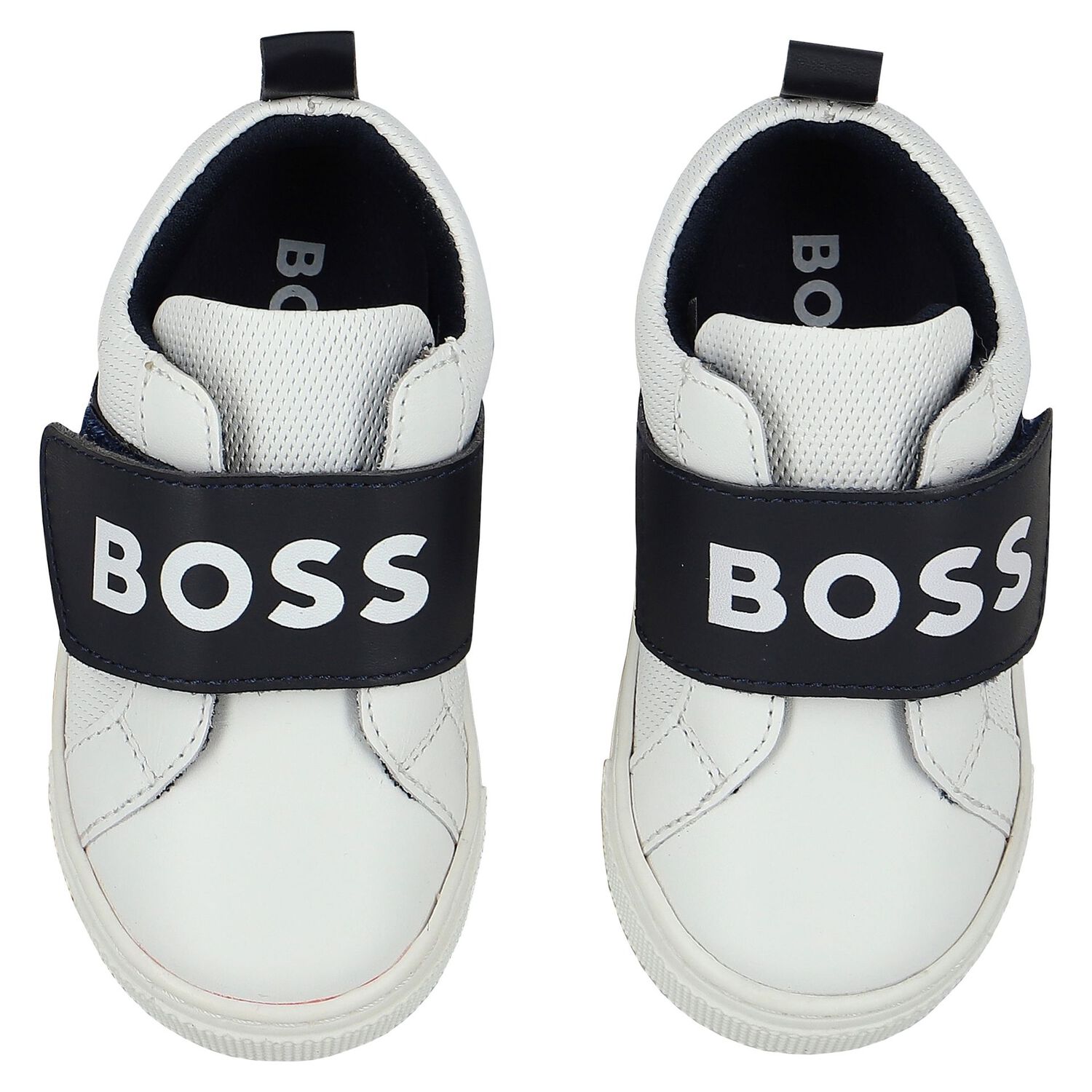 Boys White & Navy Blue Logo Trainers, 1, hi-res image number null