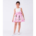Girls White & Pink Floral Satin Dress, 1, hi-res