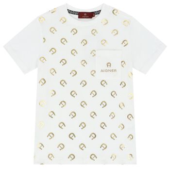 Boys White & Gold Logo T-Shirt