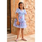 Girls Blue Floral Tulle Dress, 2, hi-res