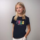 Girls Navy Blue Logo T-Shirt, 1, hi-res