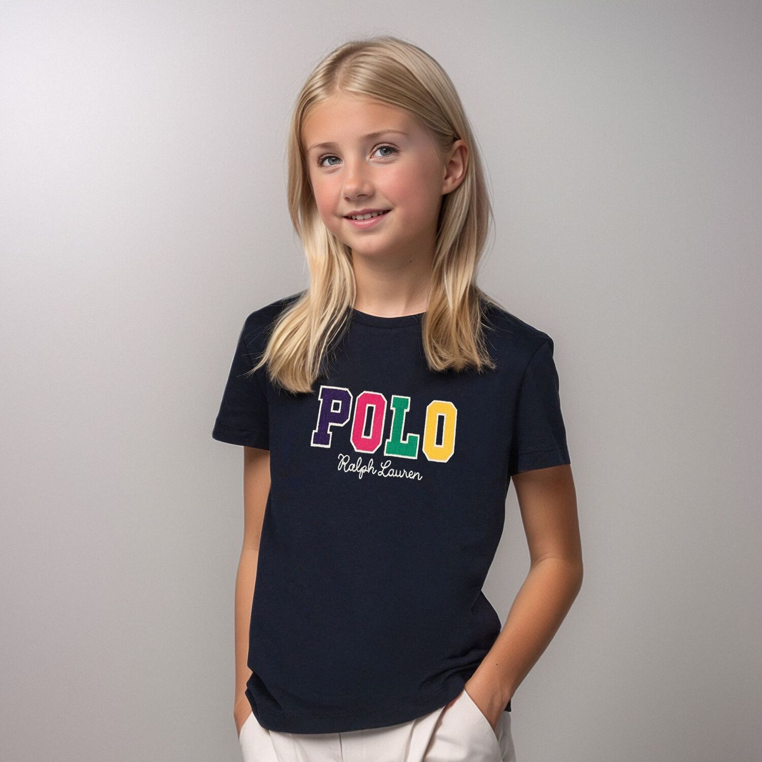Girls Navy Blue Logo T-Shirt, 1, hi-res image number null