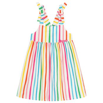 Girls Multi-Coloured Bow Striped Dress