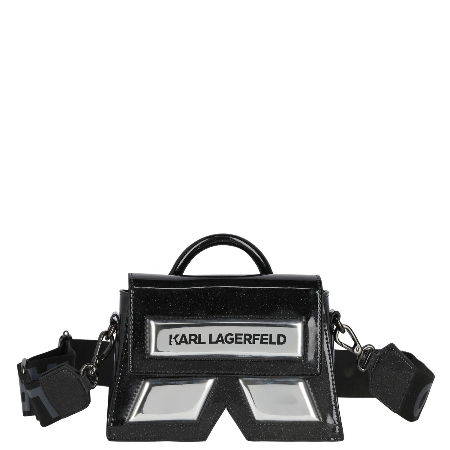 حقيبة يد للبنات بالشعار باللون الأسود, 1, hi-res