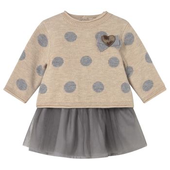 Baby Girls Beige & Grey Tulle Dress Set