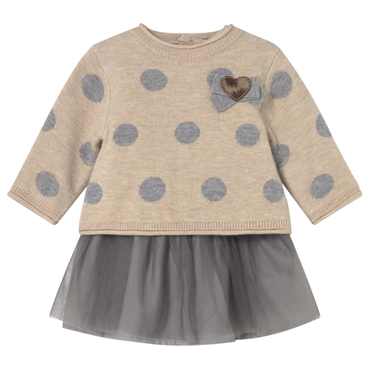 Baby Girls Beige & Grey Tulle Dress Set, 1, hi-res image number null