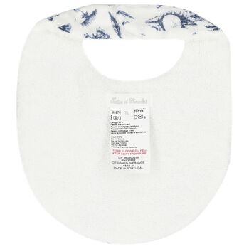 White & Navy Blue Toile De Jouy Baby Bib