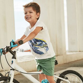 Boys White & Green Shorts Set