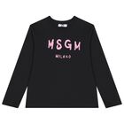 Girls Black Logo Long Sleeve Top, 2, hi-res