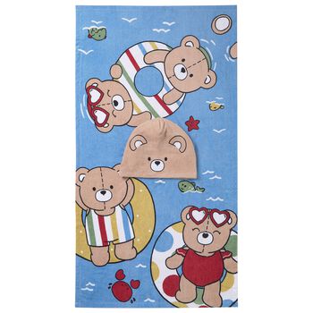 Blue & Beige Teddy Bear Hooded Towel