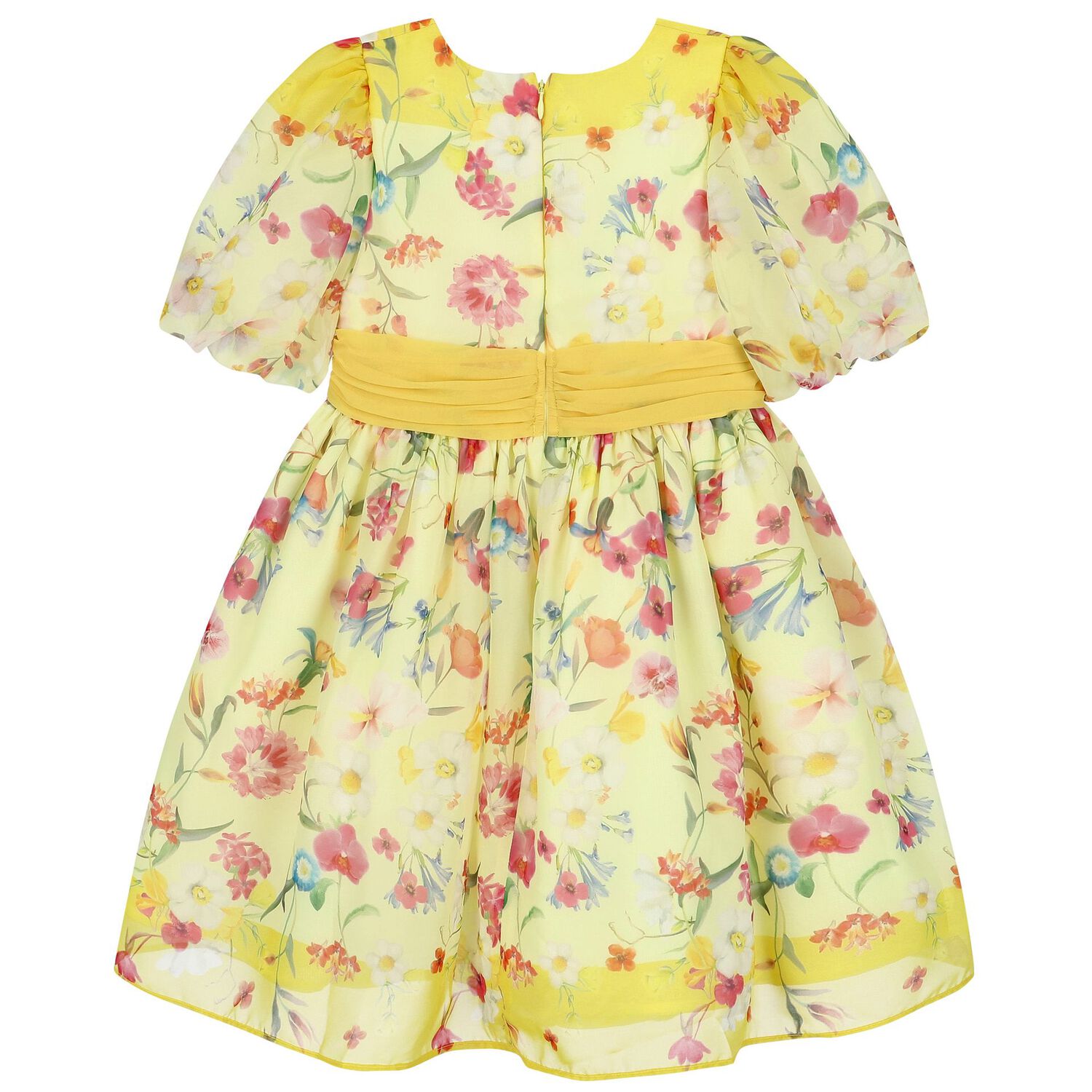 Girls Yellow Floral Chiffon Dress, 3, hi-res