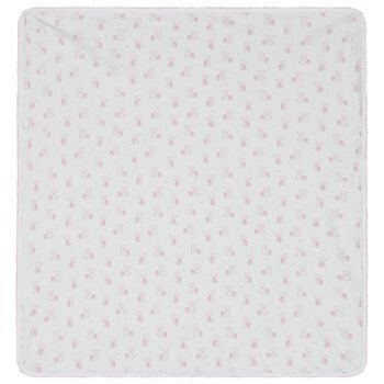 Baby Girls White & Pink Teddy Bear Reversible Blanket