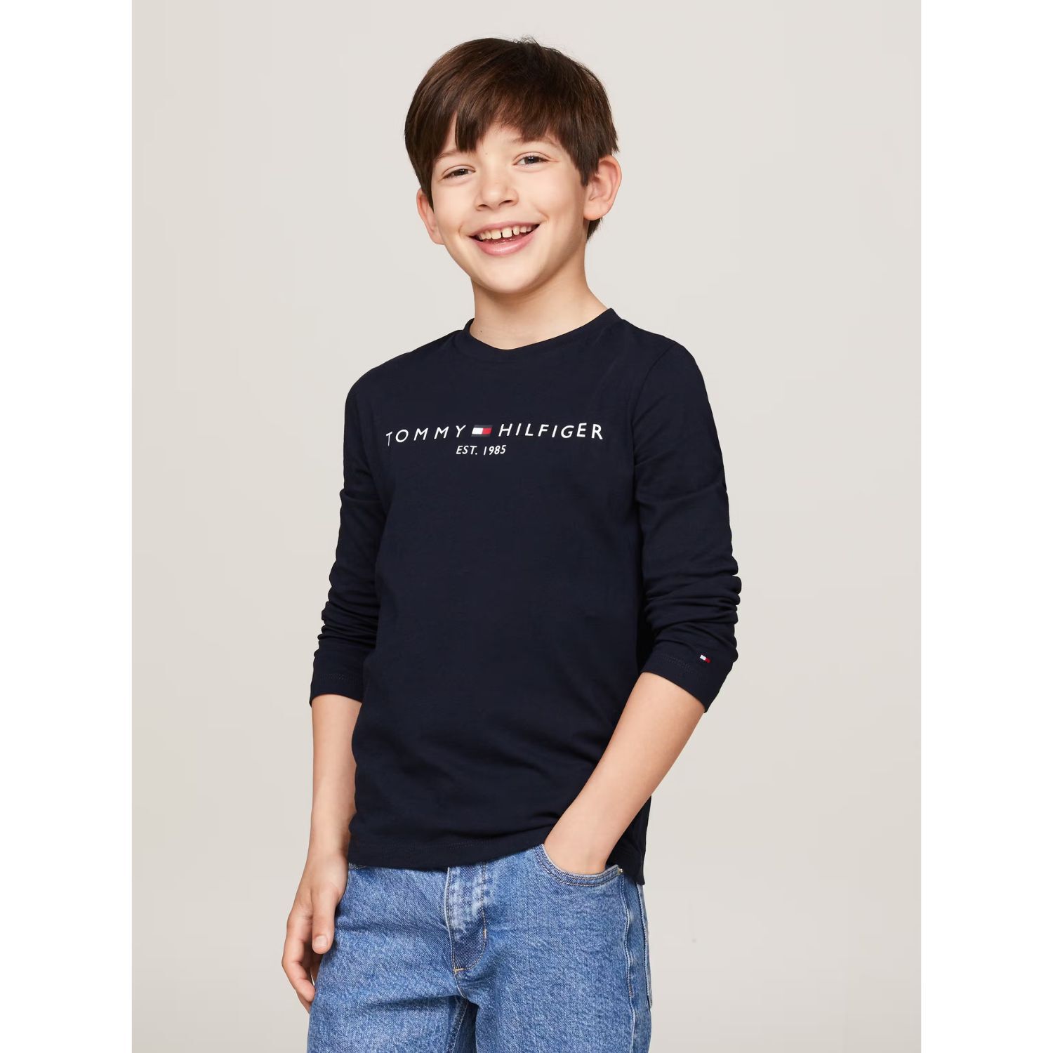 Boys Navy Blue Logo Long Sleeve Top, 2, hi-res image number null