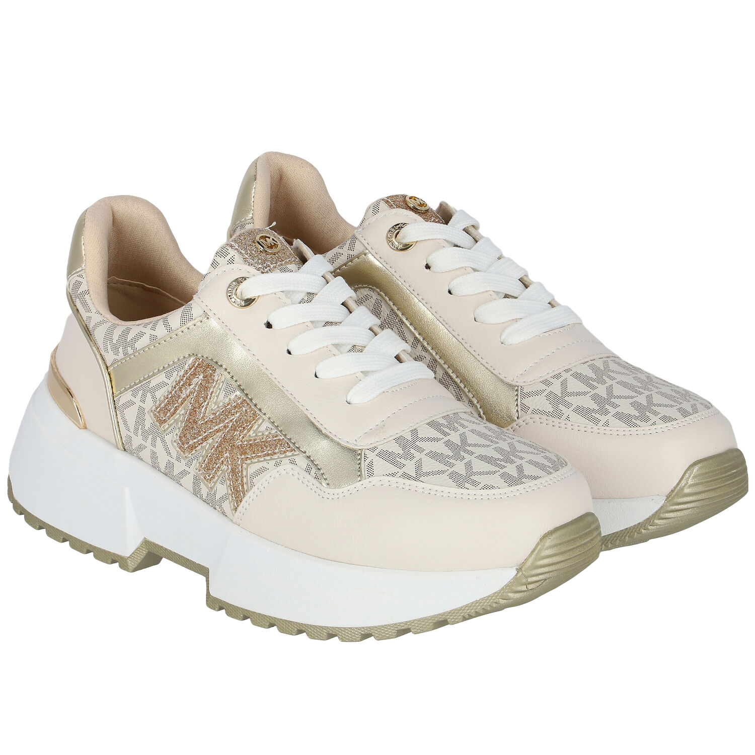 Girls Ivory & Gold Logo Trainers, 1, hi-res image number null