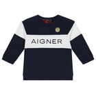 Younger Boys Navy Blue Logo Sweatshirt, 2, hi-res