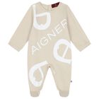 Beige Logo Babygrow, 1, hi-res