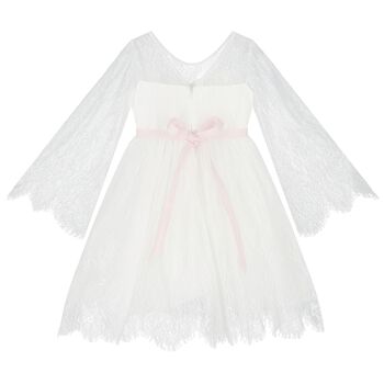 Girls White Chantilly Lace Mirelle Dress