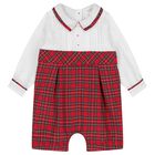 Baby Boys White & Red Tartan Romper, 1, hi-res