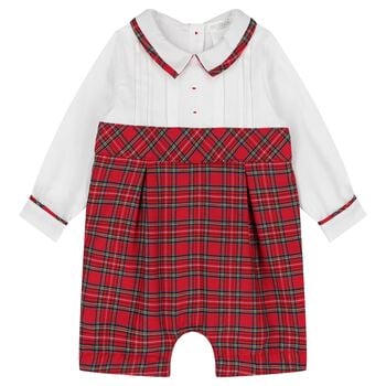 Baby Boys White & Red Tartan Romper