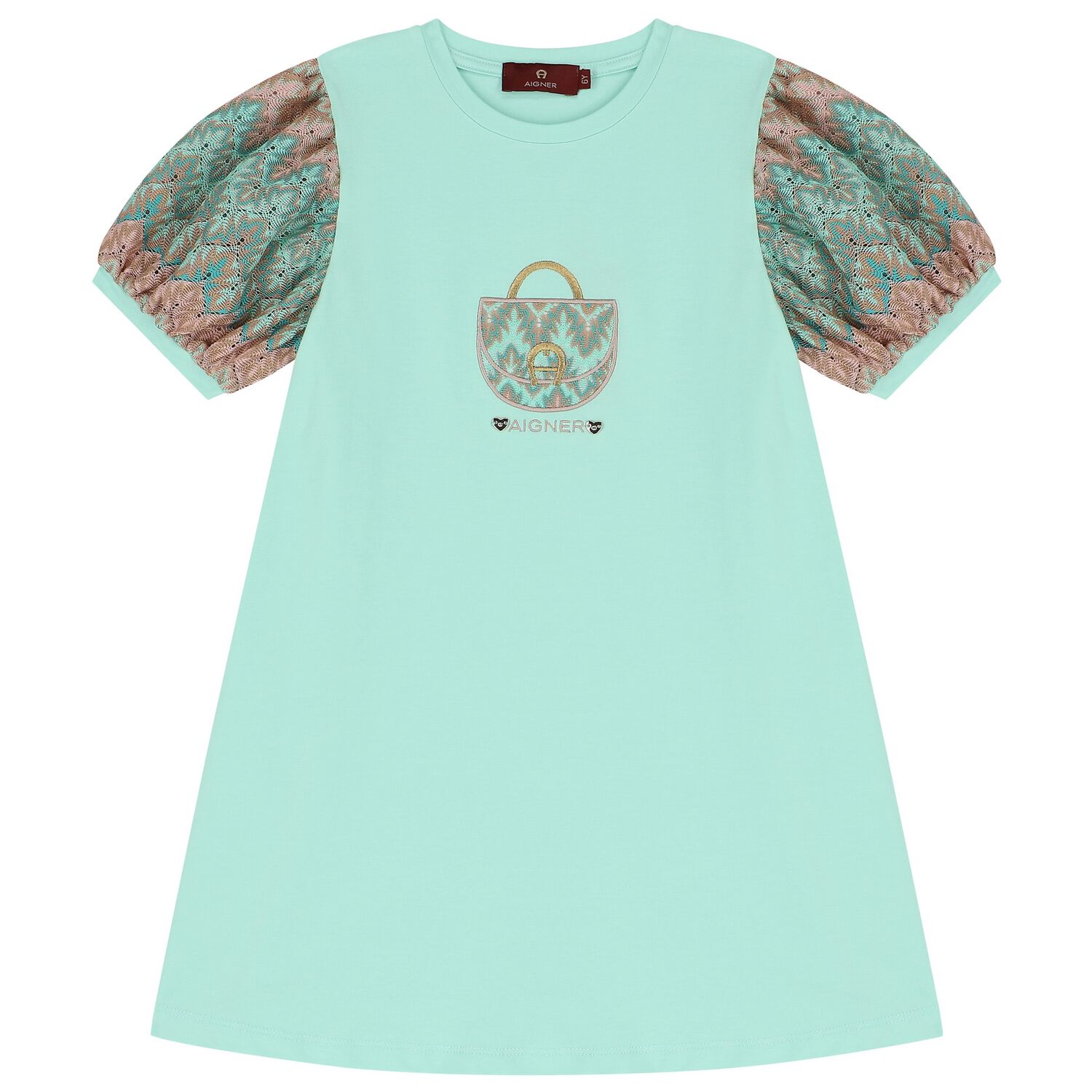 Girls Green Logo Bag Dress, 1, hi-res