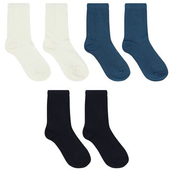 Boys Blue & Ivory Socks (3 Pack)