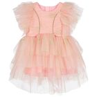 Younger Girls Pink Tiered Tulle Dress, 1, hi-res