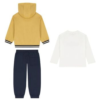 Boys White, Yellow & Navy Blue Racing Car Tracksuit ( 3 Piece )