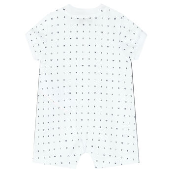 White & Navy Logo Romper