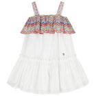 Girls White Zigzag Ruffle Dress, 1, hi-res