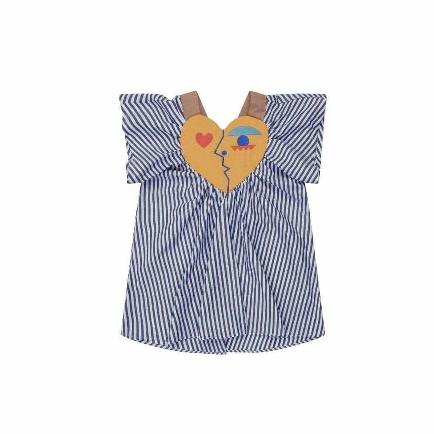 Girls Blue & White Stripes Dress, 1, hi-res