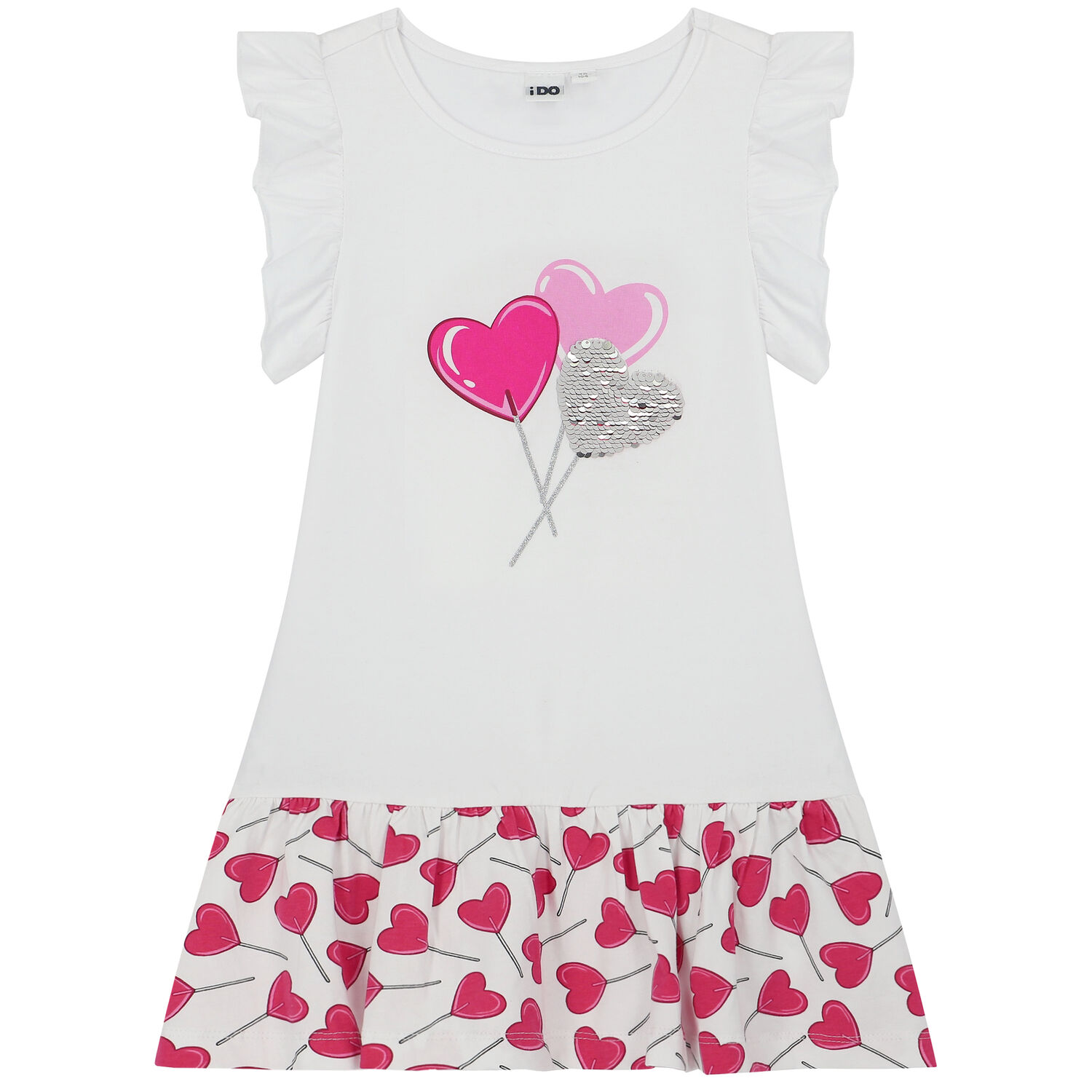 Girls Pink & White Sequin Heart Dress, 1, hi-res