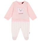 Baby Girls White & Pink Teddy Bear Babygrow, 3, hi-res