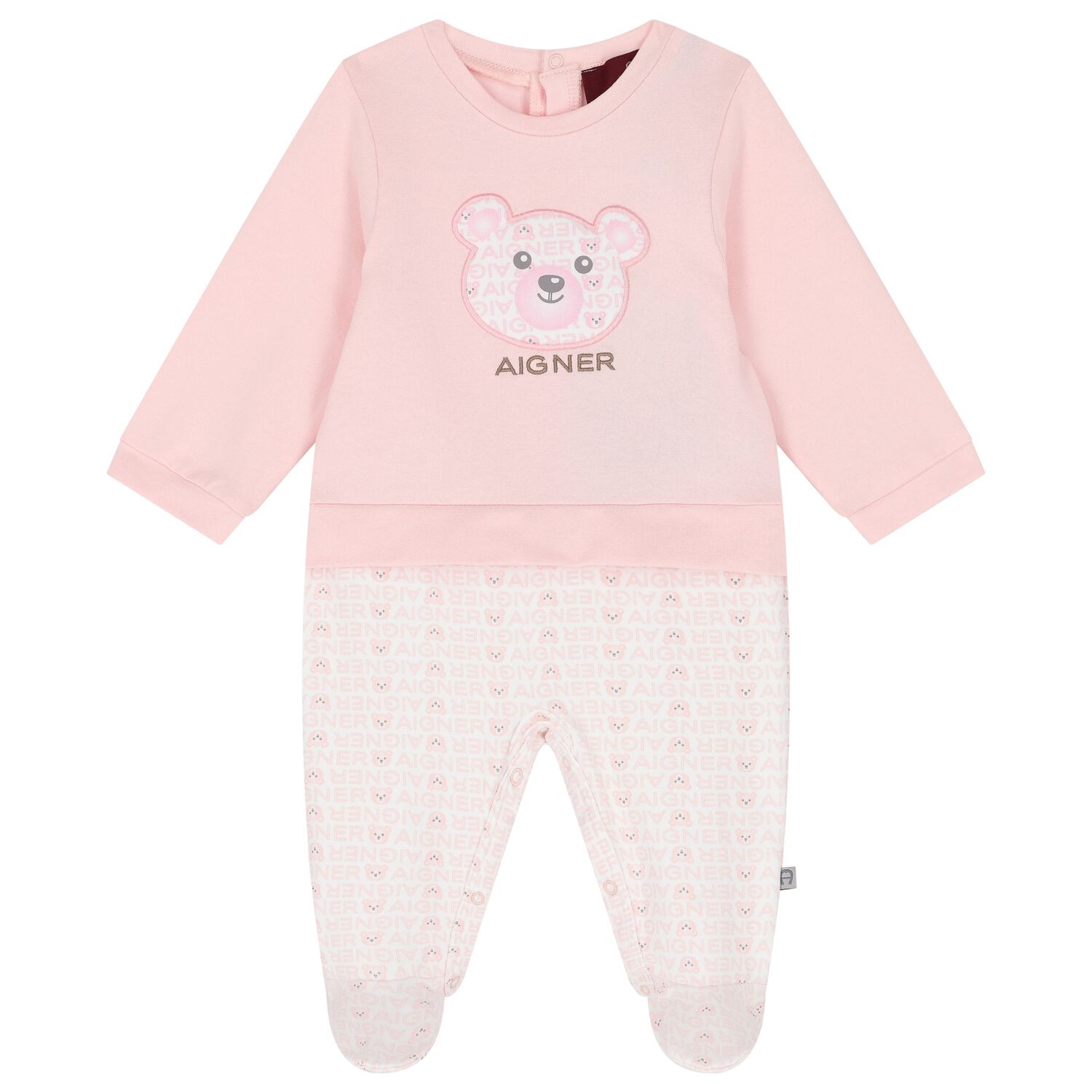 Baby Girls White & Pink Teddy Bear Babygrow, 3, hi-res