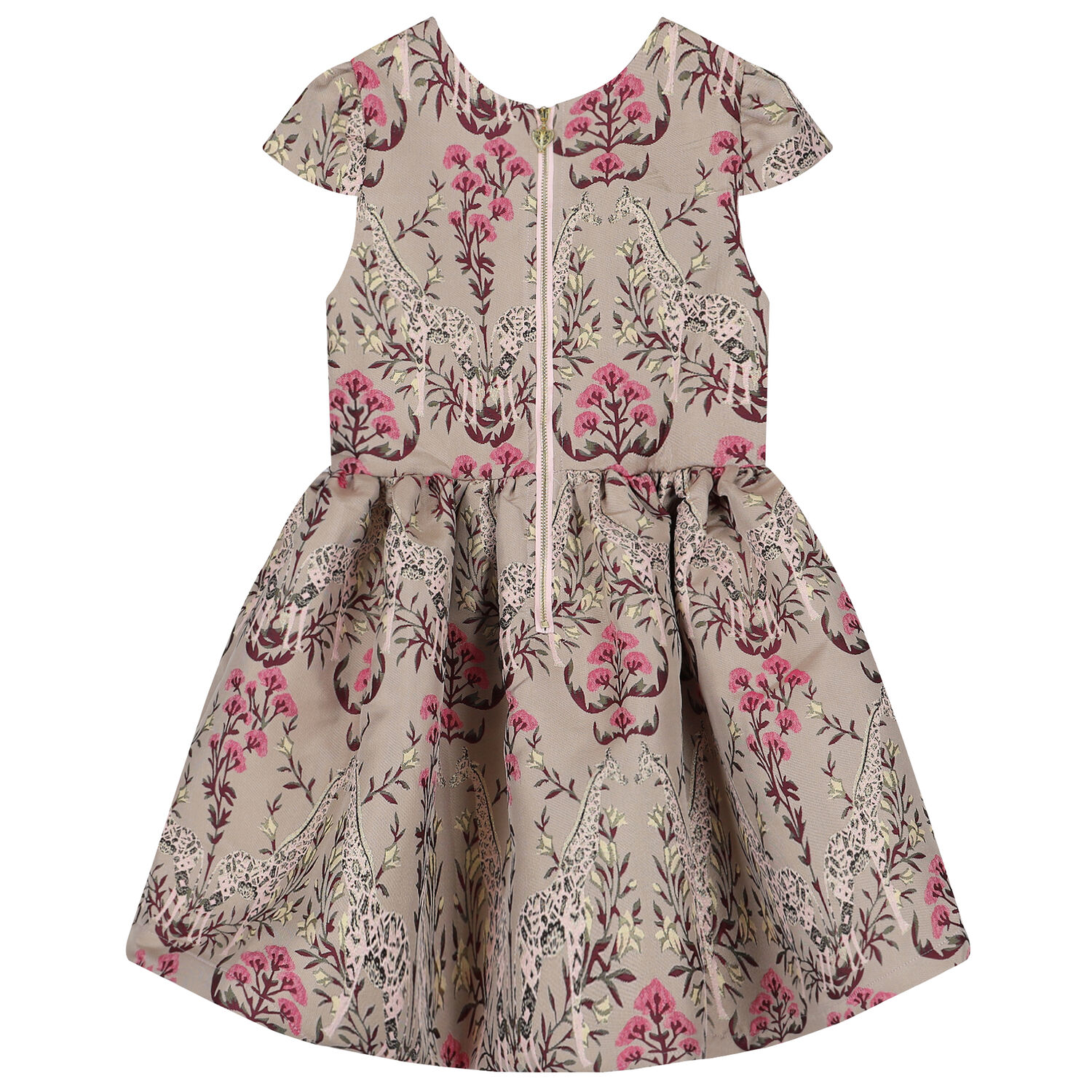 Girls Beige Jacquard Dress, 1, hi-res image number null