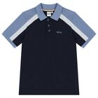 Boys Navy Blue Logo Polo Shirt, 1, hi-res