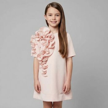 Girls Pink Ruffled Satin Dress