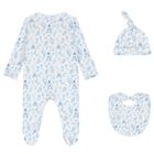 Baby Boys White & Blue Toile de Jouy Babygrow Set, 1, hi-res